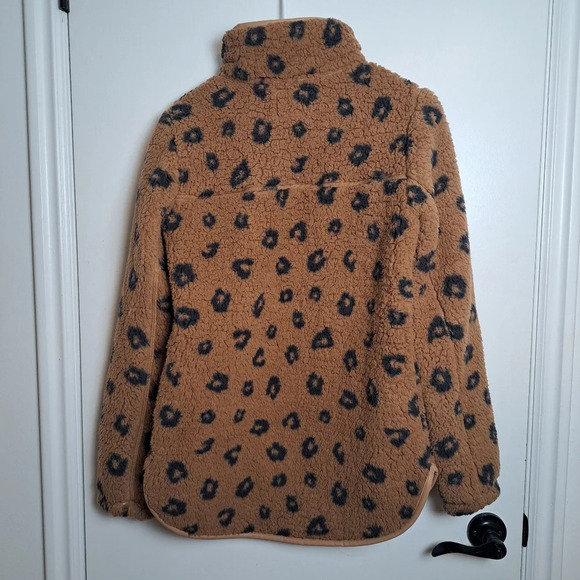 Abercrombie & Fitch Brown Cheetah Print Sherpa Half Zip Pullover Jacket Size XS - Picture 4 of 7